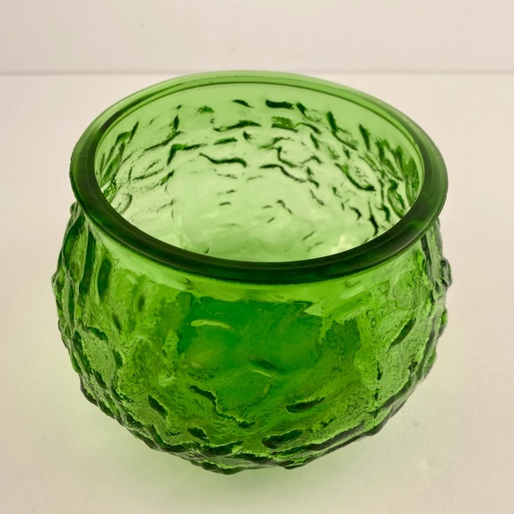 EO Brody Green Crinkle Glass 6 in Wide Mouth Flower Bowl Vase Vintage MCM USA - Picture 2 of 8